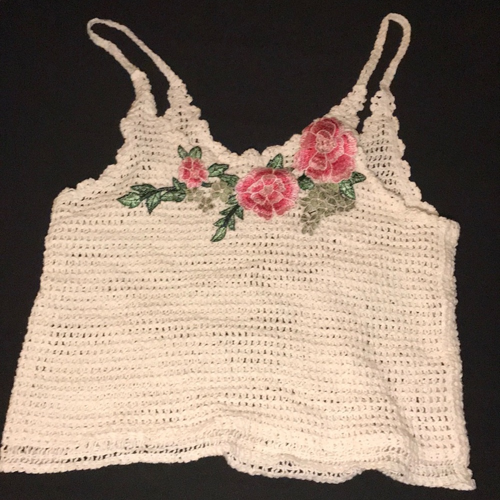 Embroidered knit crop top